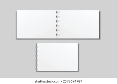 Vector realistic 3d spiral notebook mockup with white blank paper isolated on background. For the business presentation journal, notepad, booklet, catalogue, publisher, advertising corporate
