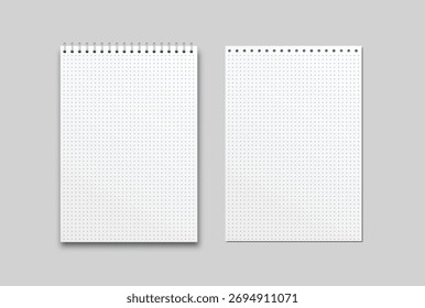 Vector realista 3D hojas de cuaderno en espiral maqueta con página de carpeta de papel para bloc de notas, aislado. Para la revista de presentación de negocios, bloc de notas, folleto, catálogo, editor, publicidad corporativa