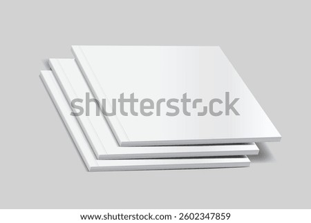 Vector realistic 3d square magazine mockup with white blank covers template on background. For the business presentation magazine, notebook, booklet, brochure, catalogue or a publisher advertising
