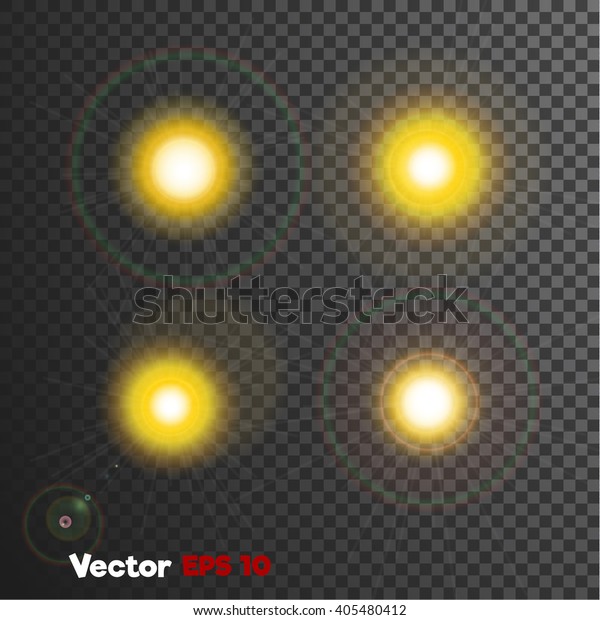 vector realistic 3d sun light flash, blick. Shiny\
floodlight explosion. Weather state, nature phenomenon objects on\
dark background Web design, decoration element. Banner, print,\
poster objects