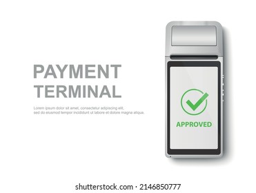 Vector Realistic 3d Touch Mobile Payment Machine. POS Terminal Closeup Isolated On White. Design Template Of Bank Payment Wireless Contactless Terminal, Mockup. Payments Device. Top View