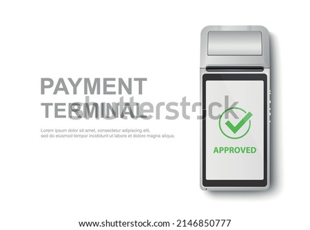 Vector Realistic 3d Touch Mobile Payment Machine. POS Terminal Closeup Isolated on White. Design Template of Bank Payment Wireless Contactless Terminal, Mockup. Payments device. Top View