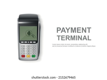 Máquina de pago móvil Vector Realista 3d Touch NFC. Cierre de terminal POS aislado en blanco. Plantilla de diseño de terminal móvil sin contacto de pago bancario, Mockup. Dispositivo de pagos. Vista superior