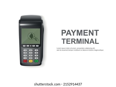Vector Realistic 3d Touch NFC Mobile Payment Machine. POS Terminal Closeup Isolated on White. Design Template of Bank Payment Wireless Contactless Terminal, Mockup. Payments device. Top View