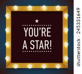 Vector realistic 3d volumetric background on marquee mirror lit up with electric bulbs  featuring sample text | Retro looking presentation design element square frame glowing with lamps