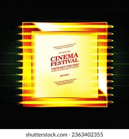 Vector realistic 3d volumetric background on marquee mirror lit up with electric bulbs featuring sample text. Retro looking presentation design element square frame glowing with lamps