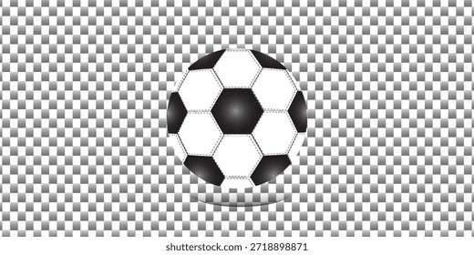 Vector realistic 3d white and black classic football soccer ball icon closeup isolated on transparency grid background. Design template for graphics, mockup. Top view