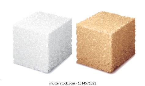 Vector realistic 3d white and brown sugar cubes isolated on white background. RGB. Global colors