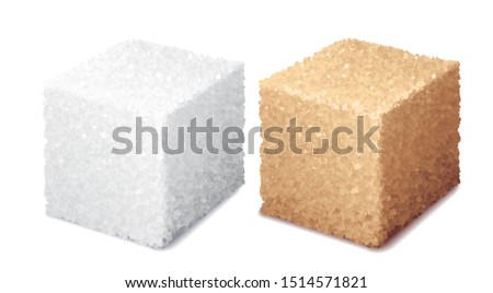 Vector realistic 3d white and brown sugar cubes isolated on white background. RGB. Global colors