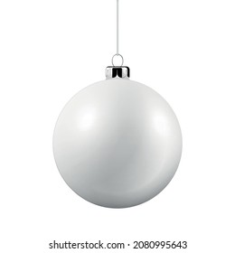Vector Realista 3d Blanco Nochebuena Ball Mock-up Clausurado. Plantilla de diseño de navidad y bolera de decoración de juguetes de Año Nuevo para la mezcla. Vista frontal