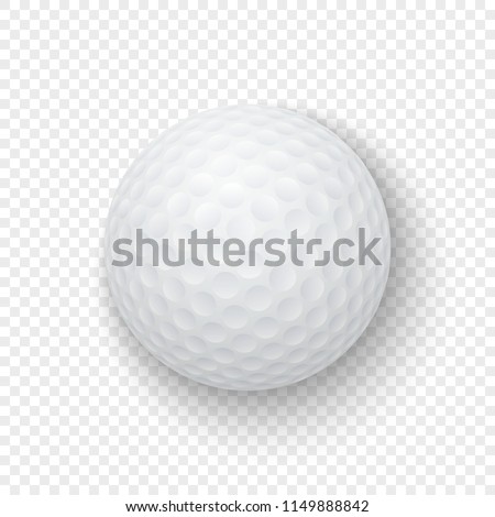 Vector realistic 3d white classic golf ball icon closeup isolated on transparency grid background. Design template for graphics, mockup. Top view