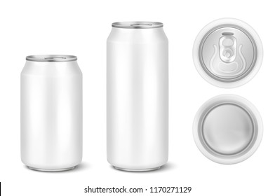 Vector realistic 3d white empty glossy metal black aluminium beer pack or can visual 330ml 500ml. Can be used for lager, alcohol, soft drink, soda, fizzy pop, lemonade, cola, energy drink, juice