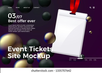 Vector realistic 3d white lanyard on bright modern site template with typographic background. Mock-up for product package branding.