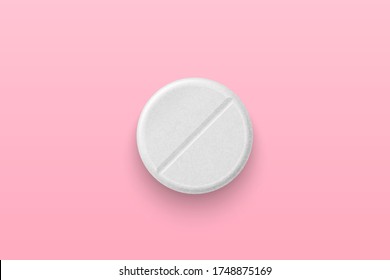 Vector Realistic 3d White Medical Pill Closeup Isolated on Pink Background. Design Template for Graphics, Banners. Female Health Concept. Women s Health Care, Vitamins and Supplements. Top View