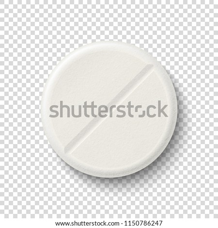 Vector realistic 3d white medical pill icon isolated on transparency grid background. Design template for graphics, banners. Top view