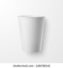 Vector Realistic 3d White Paper Disposable Cup Icon Closeup Isolated on White Background. Design Template of Paper Mug for Graphics, Mockup, Packaging. Top view