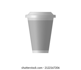 Vector realistic 3d white paper disposable cup icon isolated on transparency grid background. Design template for graphics, mockup. Front view