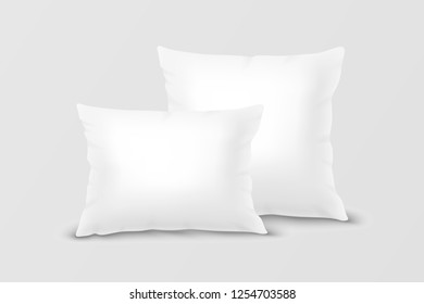 Vector Realista 3d Colocación de almohada blanca aislada en fondo blanco. Elementos de habitación, hogar, Hotel Decor. Plantilla de diseño de almohadas cuadradas y rectangulares para gráficos y maquillaje. Vista frontal