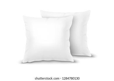 Vector Realistic 3d White Pillow Set Closeup Isolated on White Background. Elements of Bedroom, Home, Hotel Decor. Design Template of Square Pillows for Graphics and Mockup. Front view