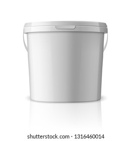 Vector Realistic 3d White Plastic Bucket for Food Products, Paint, Foodstuff, Adhesives, Sealants, Primers, Putty Isolated on White Background. Design Template of Packagin for Mockup. Front view