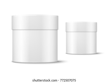 Vector realistic 3d white round paper box isolated on white background.  Mock-up for product package branding.
