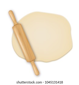 Vector realistic 3D wooden rolling pin on roll out the dough closeup isolated on white background. Design template for graphics