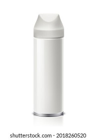Vector realistic air freshener blank mockup tube. White spray deodorant for domestic scent. Aerosol dispenser sprayer for product ad design.