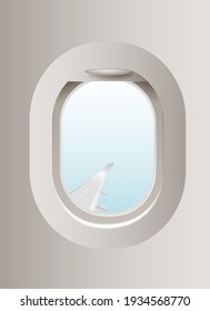 Vector realistic aircraft windows with curtains in different positions. Mockup for your design.
