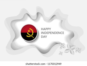 Vector realistic of angola Happy Independence Day. Paper cutting art style with shadow and round flag of angola, National Event celebration concept.