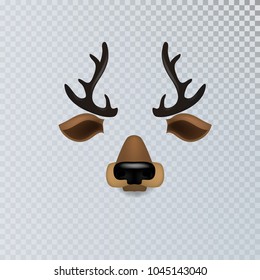 Vector realistic animal deer face video chat, photo effects, selfie filters set.