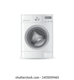 Vector realistic automatic empty washing-machine with front-loading clothes without door isolated on white background. 3D illustration.