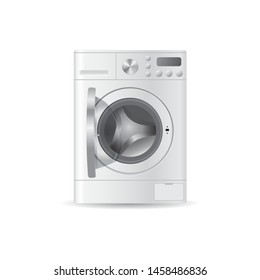 Vector realistic automatic washing-machine with front-loading clothes isolated on white background. 3D illustration.