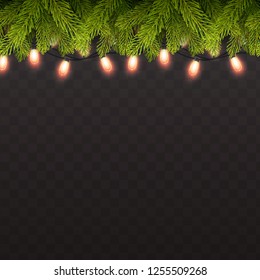 Vector realistic background Christmas tree with lights.