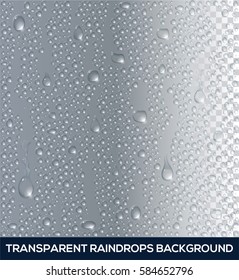 Vector realistic background of raindrops on glass, transparent water drop. 