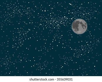 Vector realistic background. Starry night sky. Stars. Moon.