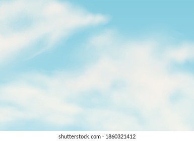 Vector realistic background with summer clouds. Cloudy fluffy sky illustration texture. Storm, rain cloud effects backdrop. Atmosphere climate concept template