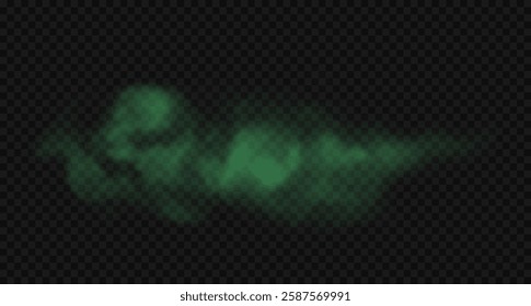 Vector realistic bad smelling green smoke cloud. Toxic, chemical, poison gas cloud isolated on black transparent background