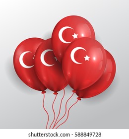 Vector realistic balloons with Turkish flag on the gray background.