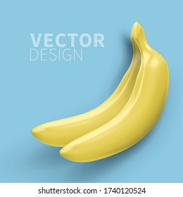 Vector realistic banana isolated on blue background, top view. 3D illustration template for products, advertizing, web banners, leaflets