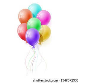 Vector realistic banch of colorfull helium balloons. Concept for promotion, ad, sale, flyer, greeting card. Free space for the text.Three-dimensional illustration. Eps 10.