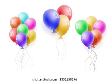 Vector realistic banch of colorfull helium balloons. Concept for promotion, ad, sale, flyer, greeting card. Free space for the text.Three-dimensional illustration. Eps 10.