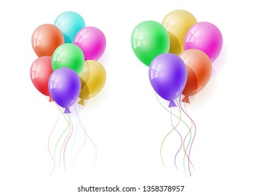 Vector realistic banch of colorfull helium balloons. Concept for promotion, ad, sale, flyer, greeting card. Free space for the text.Three-dimensional illustration. Eps 10.
