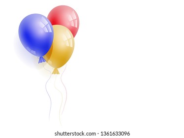Vector realistic banch of helium balloons. Concept for promotion, ad, greeting card, invitation, poster. Free space for the text.Three-dimensional illustration. Eps 10.