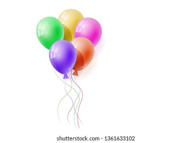 Vector realistic banch of helium balloons. Concept for promotion, ad, greeting card, invitation, poster. Free space for the text.Three-dimensional illustration. Eps 10.