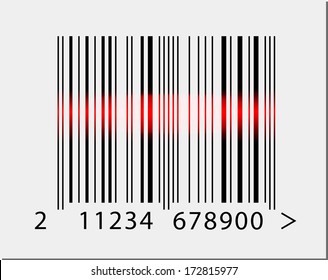 Vector realistic barcode icon with red laser beam