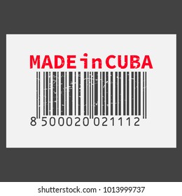 Vector realistic barcode  Made in Cuba on dark background.