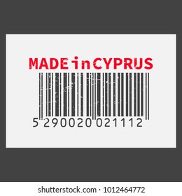 Vector realistic barcode  Made in Cyprus on dark background.