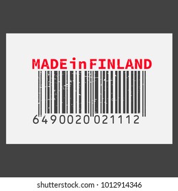 Vector realistic barcode  Made in Finland on dark background.