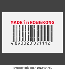 Vector realistic barcode  Made in Hong Kong on dark background.