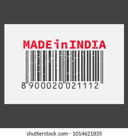 Vector realistic barcode  Made in India on dark background.